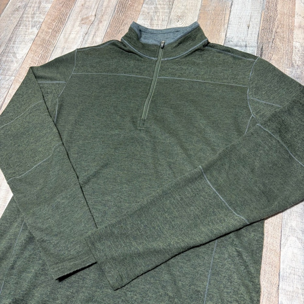 Kuhl Revel 1/4 Zip Pullover Mens Large Green Heather Fleece Hiking Sweater